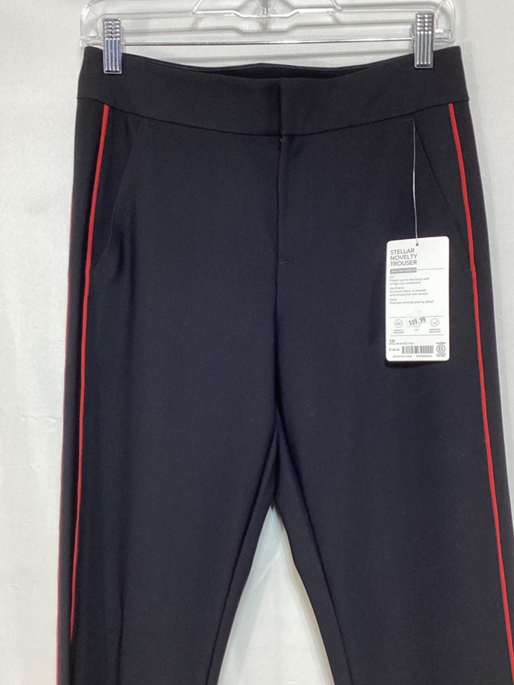 NWT Athleta Stellar Novelty Trouser size 10 black with red stripe - Picture 2 of 11